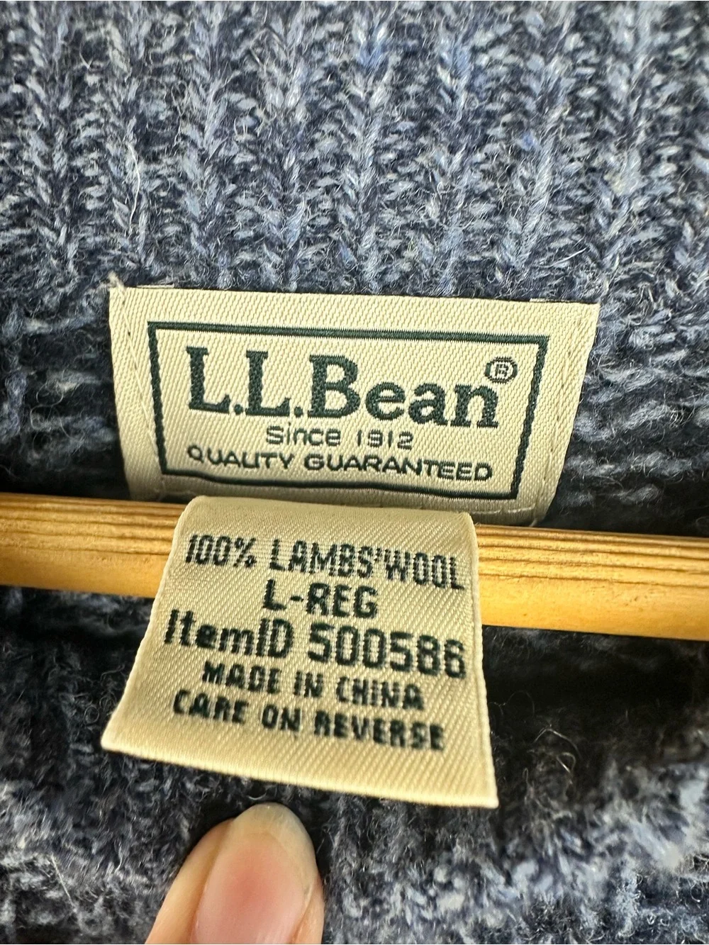 LL Bean Mens Large Lambswool Crewneck Sweater Blue Marled Knit Pullover 500586